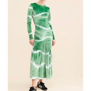 Norblack Norwhite Icey Aurora Gathered Dress Green Velvet Tie Dye Maxi Size XL